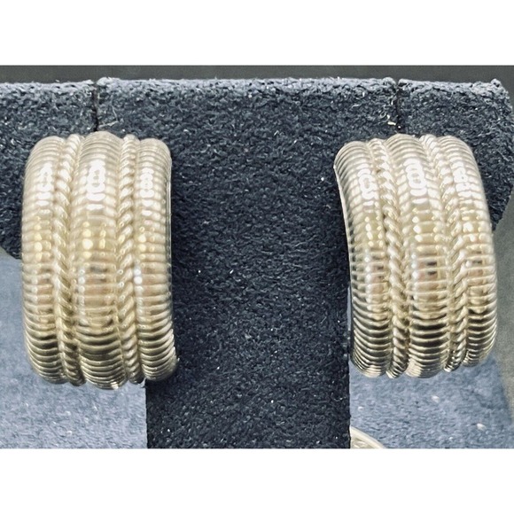 Judith Ripka Sterling Silver 12MM Hoop Earrings 925 Signed - Picture 2 of 8